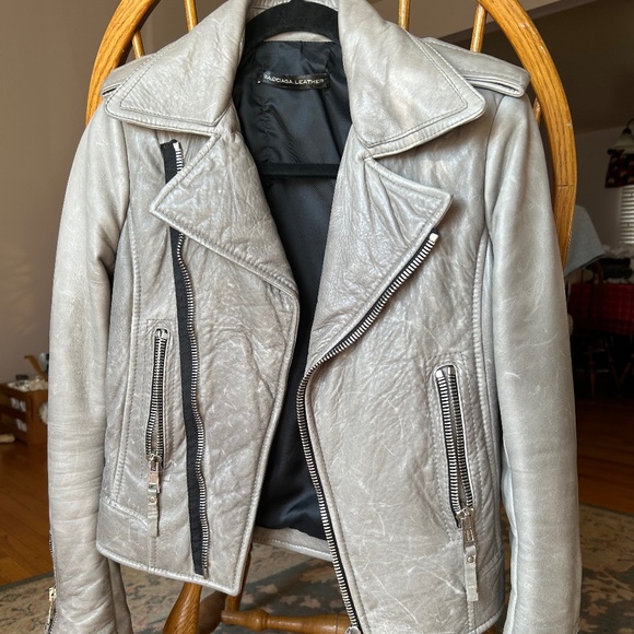 2008 BALENCIAGA LEATHER MOTO JACKET in Light Grey, size 38 - Picture 5 of 16